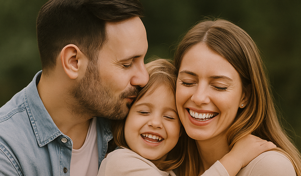 Familia feliz abrazada